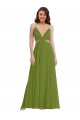 Olive verte Trapèze Col V Mousseline Longue Robes demoiselle d'honneur Outlet