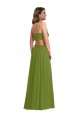 Olive verte Trapèze Col V Mousseline Longue Robes demoiselle d'honneur Outlet