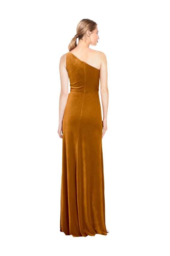 Or Trapèze Velours Stretch Longue Formelles Robes demoiselle d'honneur / Robes de soirée / Robes de bal Outlet