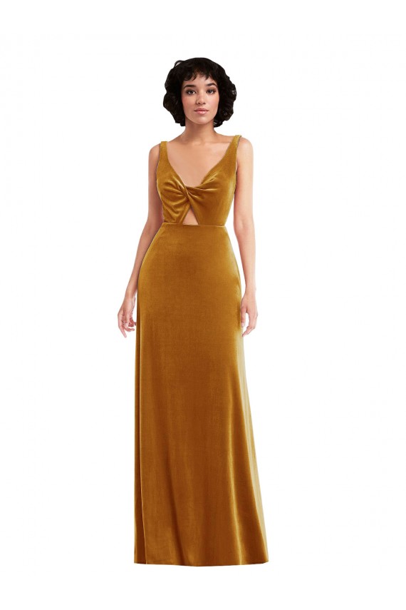 Or Trompette Col V Velours Stretch Longue Robes demoiselle d'honneur / Robes de bal Outlet