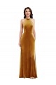 Or Trompette Licou Col Haut Velours Stretch Longue Robes demoiselle d'honneur / Robes de bal Outlet