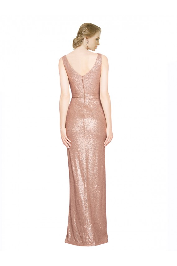 Or rose Fourreau Col V Paillette Longue Formelles Robes demoiselle d'honneur / Robes de soirée / Robes de bal Outlet