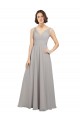 Oyster Argent Trapèze Col V Mousseline Longue Robes demoiselle d'honneur Outlet