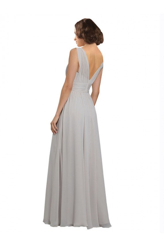 Oyster Argent Trapèze Col V Mousseline Longue Robes demoiselle d'honneur Outlet