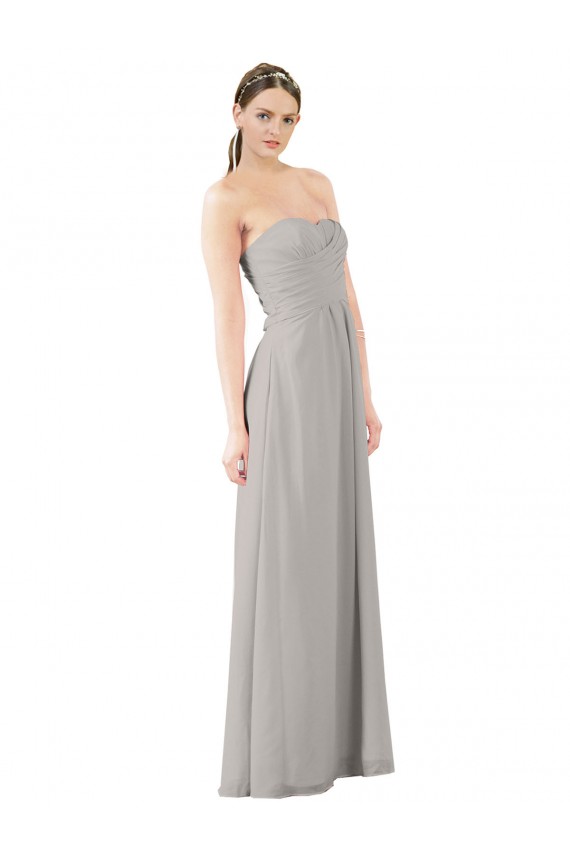 Oyster Argent Trapèze Sans bretelle Mousseline Longue Robes demoiselle d'honneur Outlet