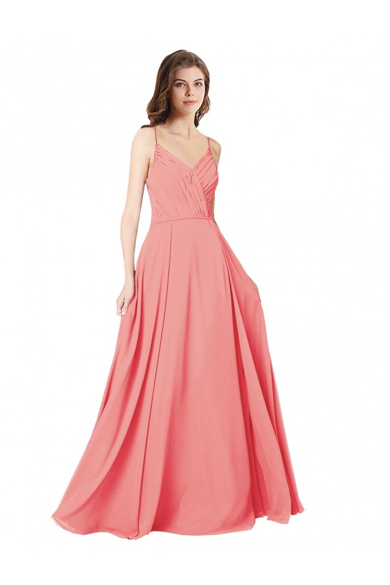 Pastèque Trapèze Col V Mousseline Longue Robes demoiselle d'honneur Outlet