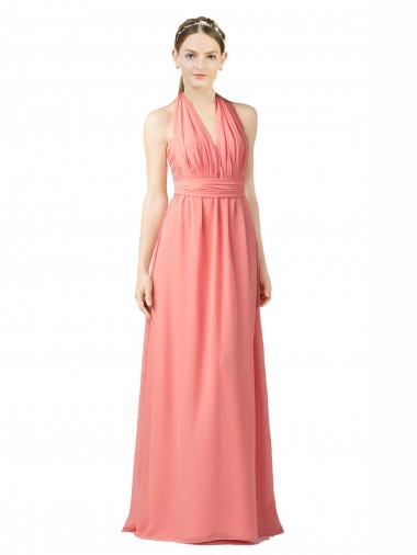 Pastèque Trapèze Licou Mousseline Longue Robes demoiselle d'honneur Pas Chre
