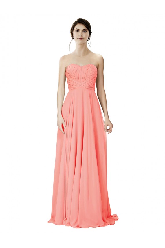 Peach Trapèze Sans bretelle Mousseline Longue Robes demoiselle d'honneur Outlet