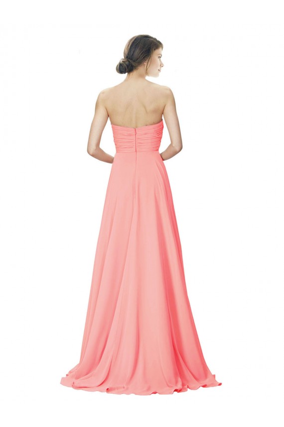 Peach Trapèze Sans bretelle Mousseline Longue Robes demoiselle d'honneur Outlet