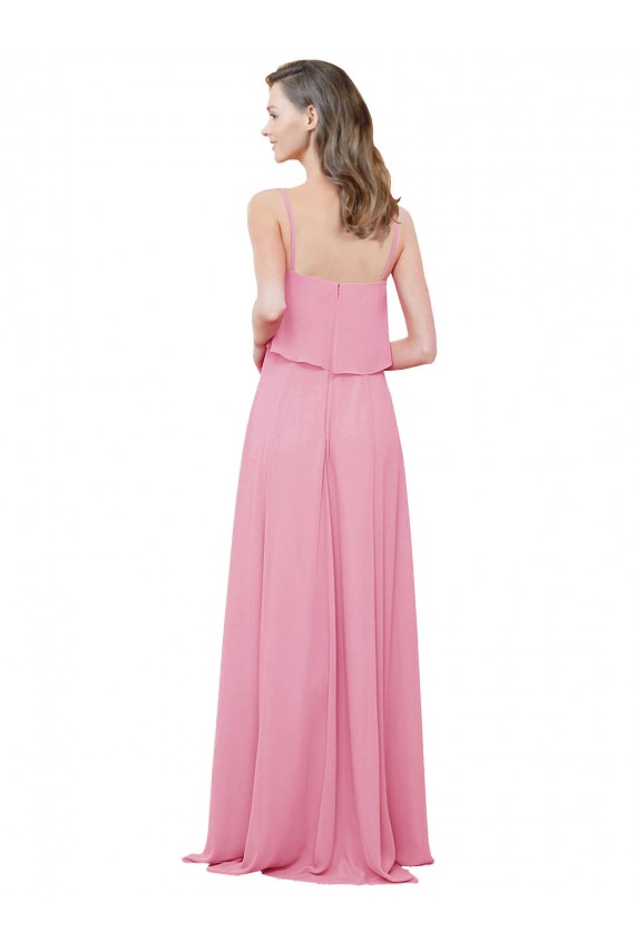 Peau Rose Trapèze Bretelles spaghetti Mousseline Longue Robes demoiselle d'honneur Outlet