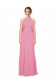 Peau Rose Trapèze Licou Col Haut Mousseline Longue Robes demoiselle d'honneur Outlet