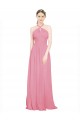 Peau Rose Trapèze Licou Col V Mousseline Longue Robes demoiselle d'honneur Outlet
