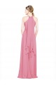 Peau Rose Trapèze Licou Col V Mousseline Longue Robes demoiselle d'honneur Outlet