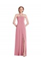 Peau Rose Trapèze Licou Mousseline Longue Robes demoiselle d'honneur Outlet