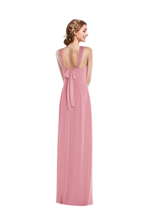Peau Rose Trapèze Licou Mousseline Longue Robes demoiselle d'honneur Outlet
