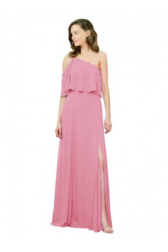 Peau Rose Trapèze Mousseline Longue Robes demoiselle d'honneur Outlet