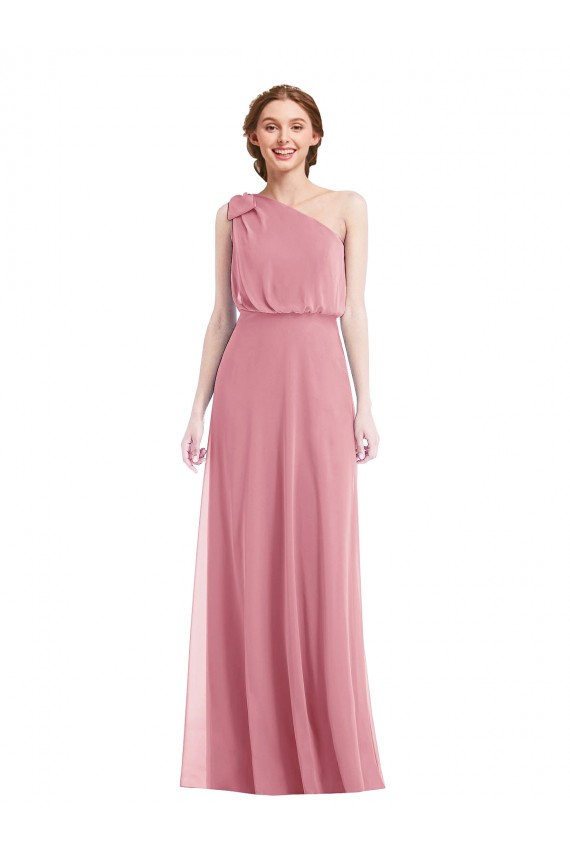 Peau Rose Trapèze Mousseline Longue Robes demoiselle d'honneur Outlet