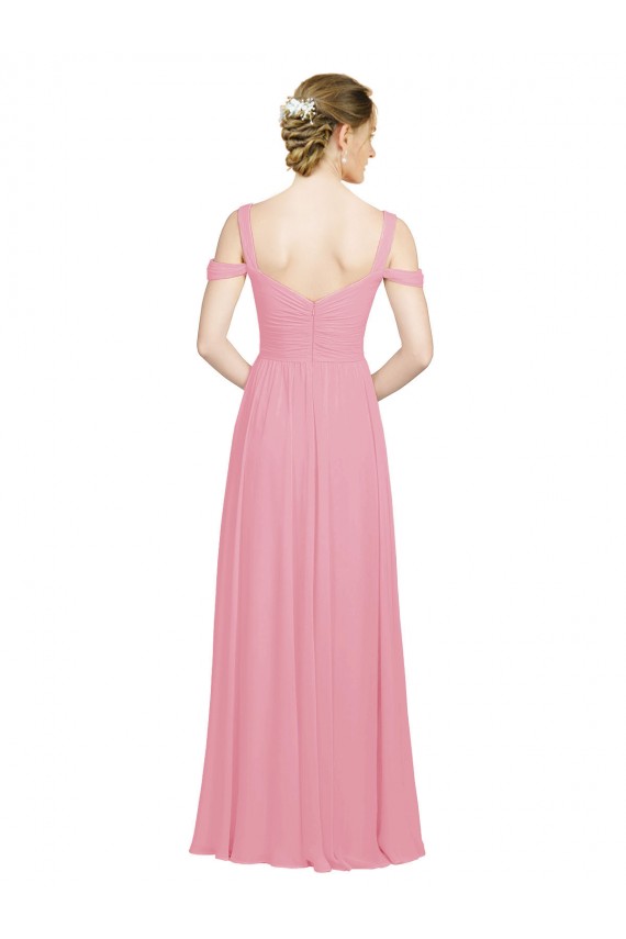 Peau Rose Trapèze Épaule Dénudée Mousseline Longue Robes demoiselle d'honneur Outlet