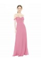 Peau Rose Trapèze Épaule Dénudée Mousseline Longue Robes demoiselle d'honneur Outlet
