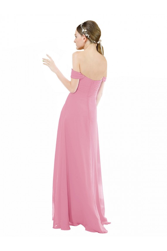 Peau Rose Trapèze Épaule Dénudée Mousseline Longue Robes demoiselle d'honneur Outlet