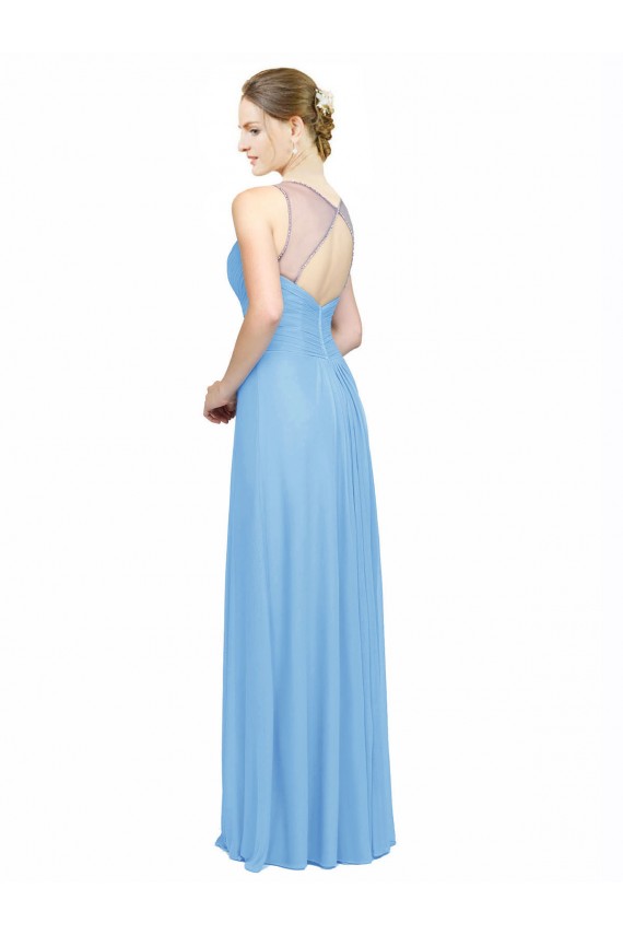 Periwinkle Trapèze Bretelles spaghetti Col V Mousseline Longue Robes demoiselle d'honneur Outlet