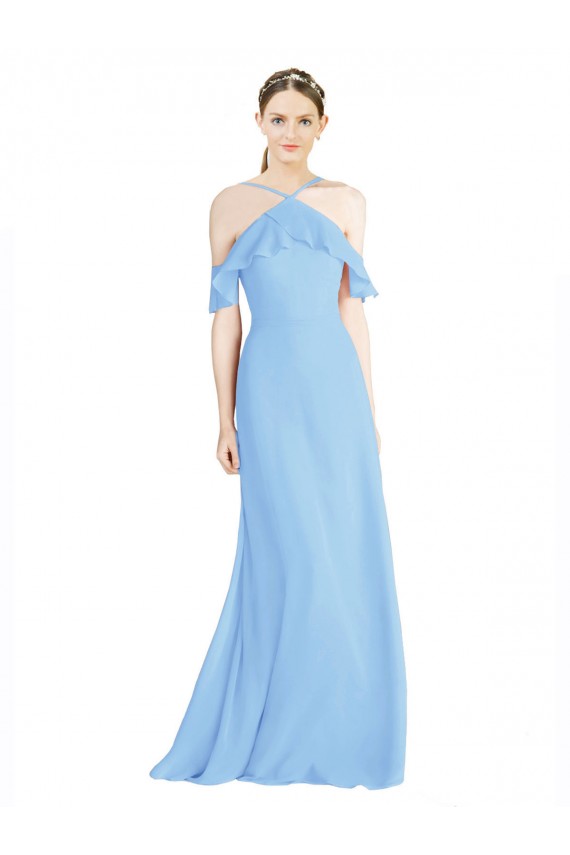Periwinkle Trapèze Licou Mousseline Longue Robes demoiselle d'honneur Outlet