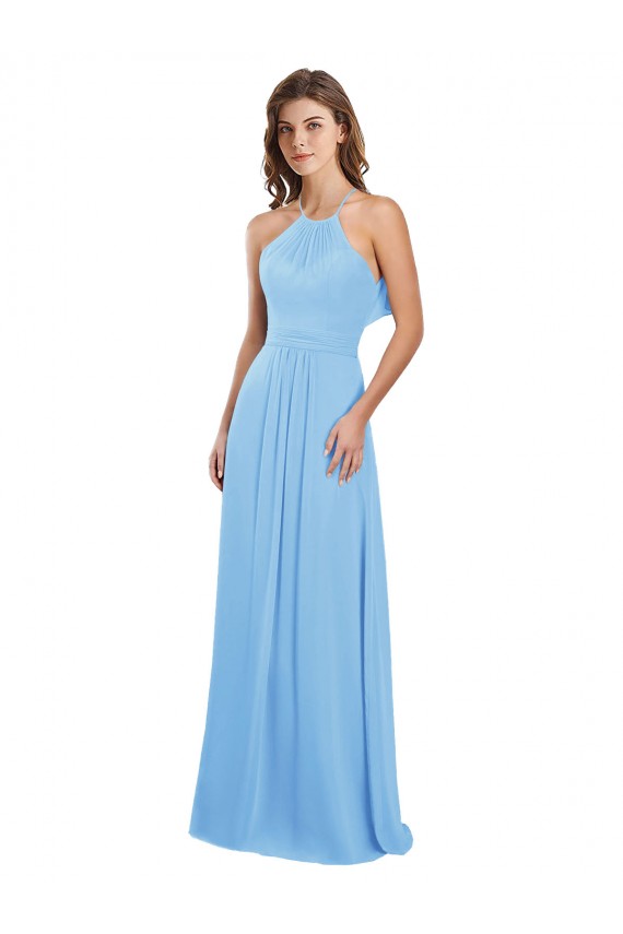 Periwinkle Trapèze Licou Mousseline Longue Robes demoiselle d'honneur Outlet