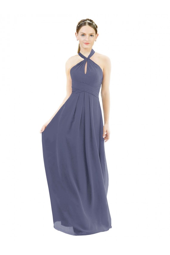 Pierre d'argent Trapèze Licou Mousseline Longue Robes demoiselle d'honneur Outlet