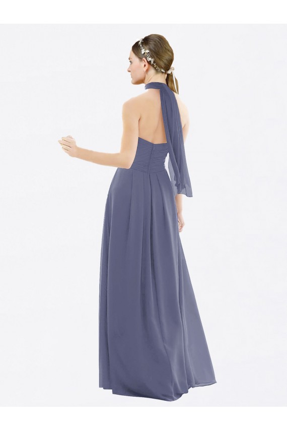 Pierre d'argent Trapèze Licou Mousseline Longue Robes demoiselle d'honneur Outlet