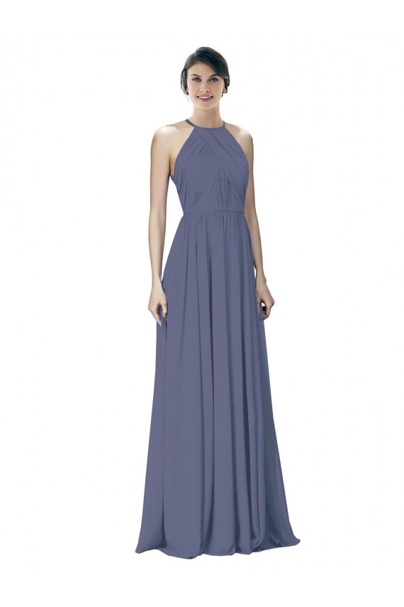 Pierre d'argent Trapèze Licou Mousseline Longue Robes demoiselle d'honneur Outlet
