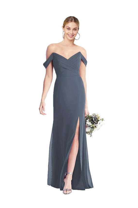 Pierre d'argent Trompette Épaule Dénudée Mousseline Longue Robes demoiselle d'honneur Outlet