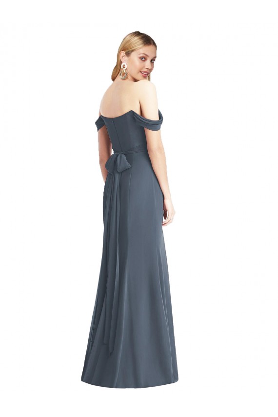 Pierre d'argent Trompette Épaule Dénudée Mousseline Longue Robes demoiselle d'honneur Outlet