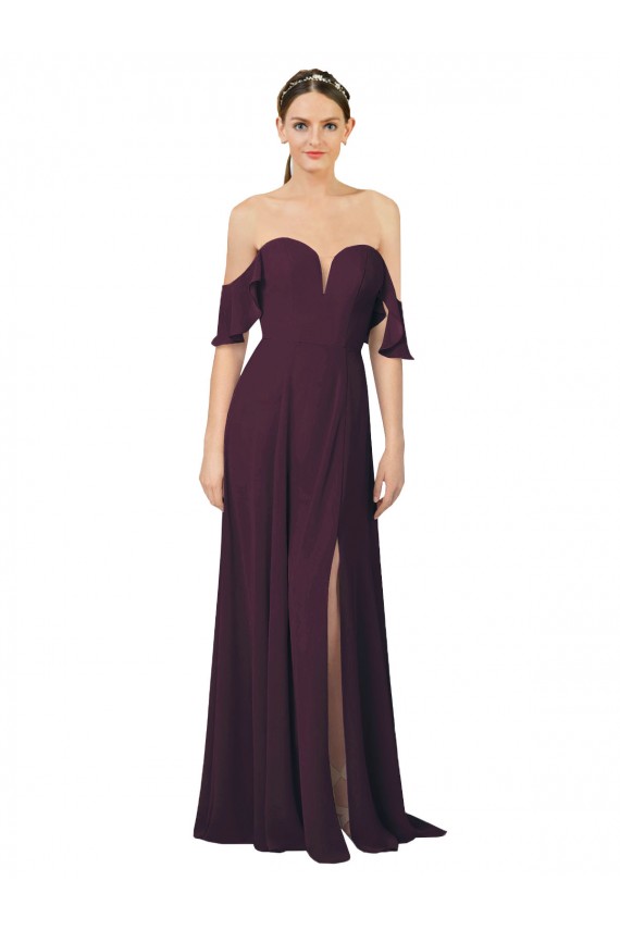 Pourpre Fourreau Mousseline Longue Robes demoiselle d'honneur Outlet