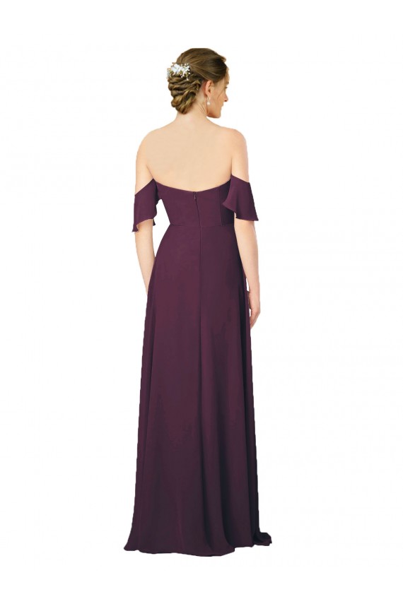 Pourpre Fourreau Mousseline Longue Robes demoiselle d'honneur Outlet