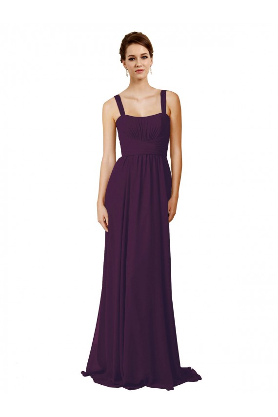 Pourpre Trapèze Bretelles spaghetti Balayage train Mousseline Longue Robes demoiselle d'honneur Outlet