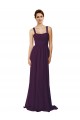 Pourpre Trapèze Bretelles spaghetti Balayage train Mousseline Longue Robes demoiselle d'honneur Outlet