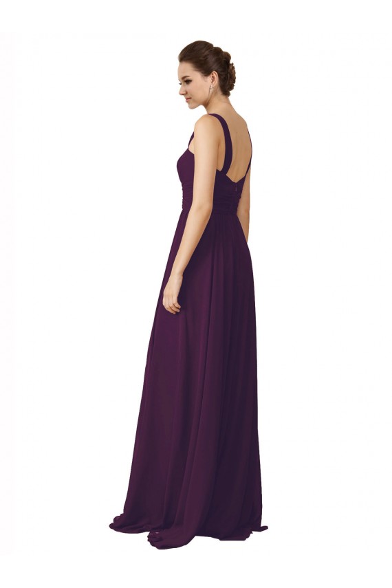 Pourpre Trapèze Bretelles spaghetti Balayage train Mousseline Longue Robes demoiselle d'honneur Outlet