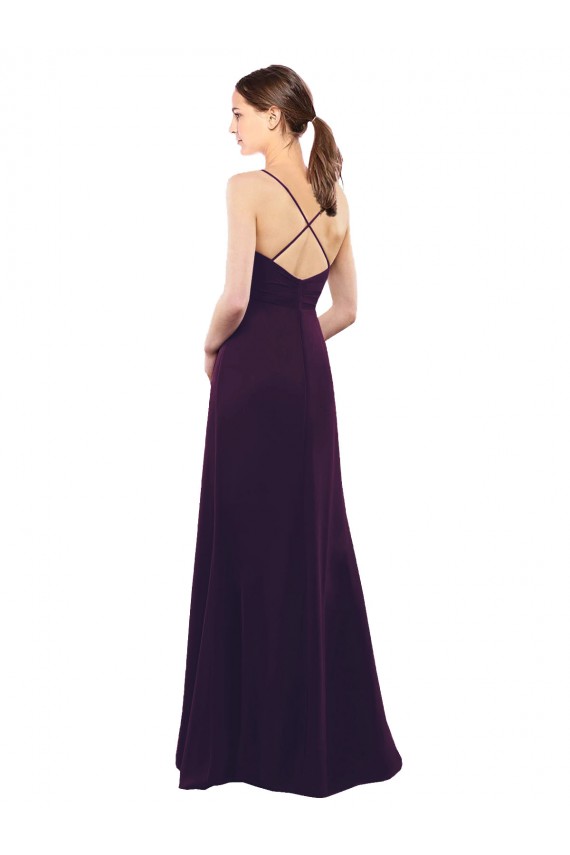 Pourpre Trapèze Bretelles spaghetti Mousseline Longue Robes demoiselle d'honneur Outlet