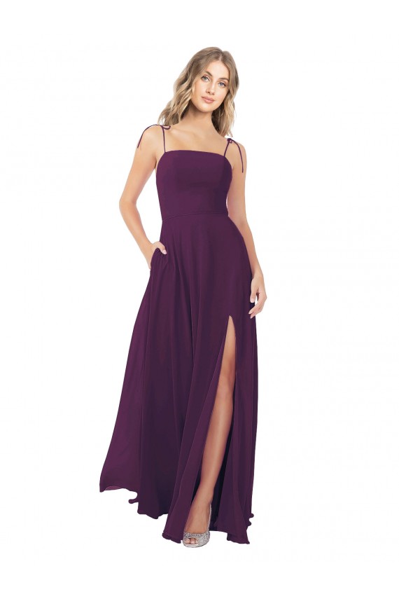 Pourpre Trapèze Bretelles spaghetti Sans bretelle Mousseline Longue Robes demoiselle d'honneur Outlet