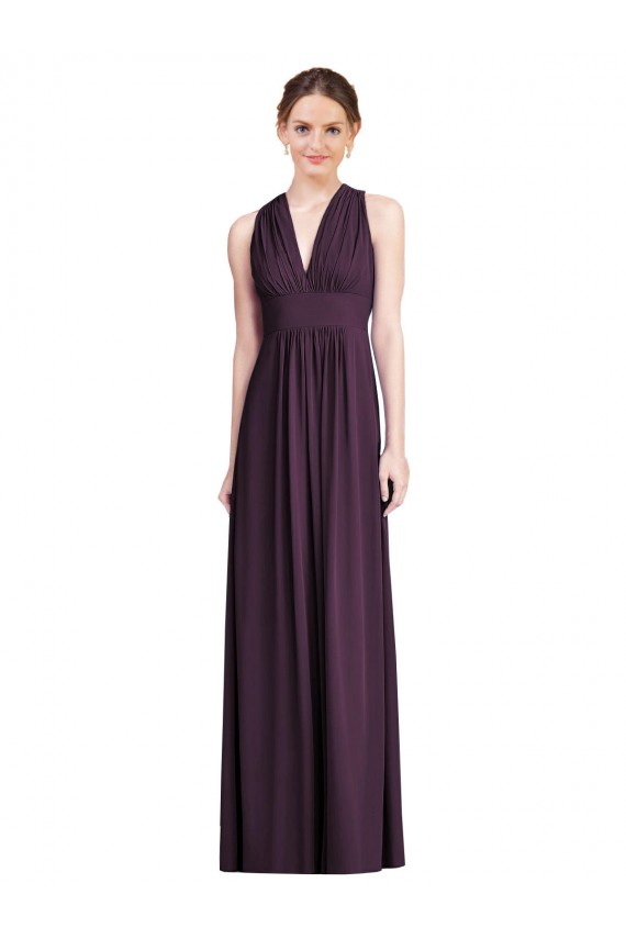 Pourpre Trapèze Col V Mousseline Longue Robes demoiselle d'honneur Outlet