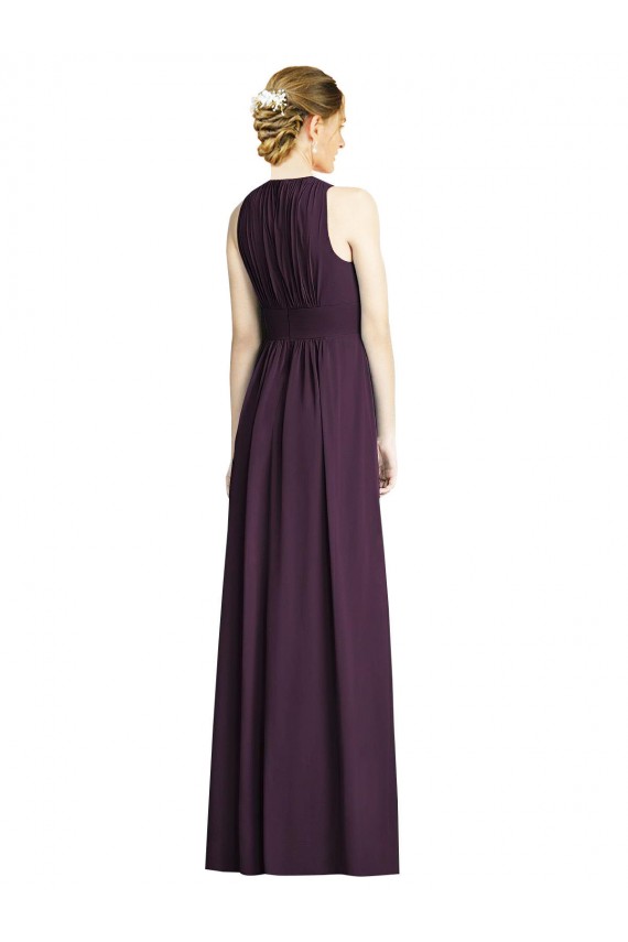 Pourpre Trapèze Col V Mousseline Longue Robes demoiselle d'honneur Outlet