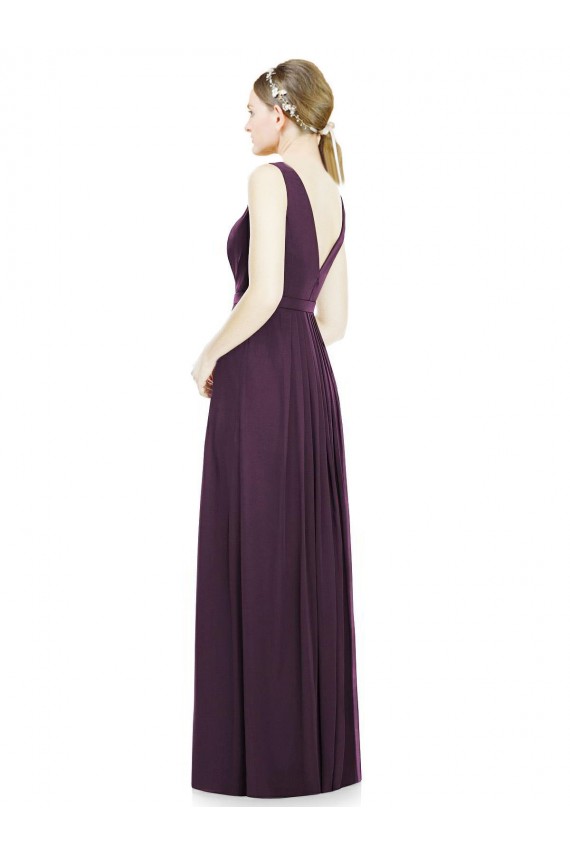 Pourpre Trapèze Col V Mousseline Longue Robes demoiselle d'honneur Outlet