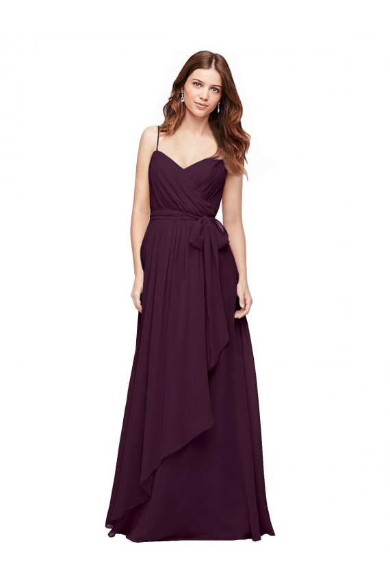 Pourpre Trapèze Col V Mousseline Longue Robes demoiselle d'honneur Outlet