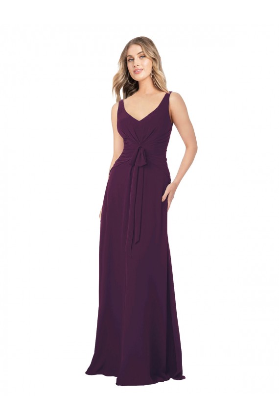 Pourpre Trapèze Col V Mousseline Longue Robes demoiselle d'honneur Outlet
