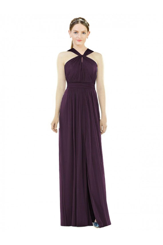 Pourpre Trapèze Licou Mousseline Longue Robes demoiselle d'honneur Outlet