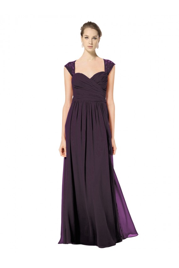 Pourpre Trapèze Mousseline Dentelle Longue Robes demoiselle d'honneur Outlet