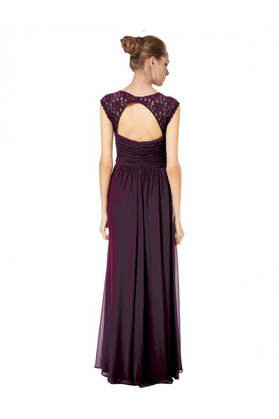 Pourpre Trapèze Mousseline Dentelle Longue Robes demoiselle d'honneur Outlet
