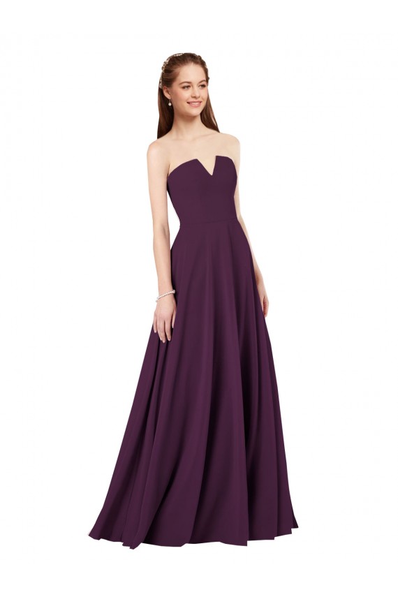 Pourpre Trapèze Sans bretelle Mousseline Longue Robes demoiselle d'honneur Outlet