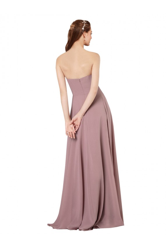 Pourpre Trapèze Sans bretelle Mousseline Longue Robes demoiselle d'honneur Outlet