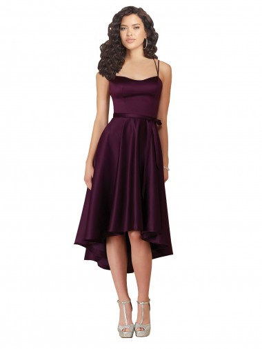 Pourpre Trapèze Scoop Neck Satiné Courte Asymétrique Robes demoiselle d'honneur / Robes de bal Pas Chre